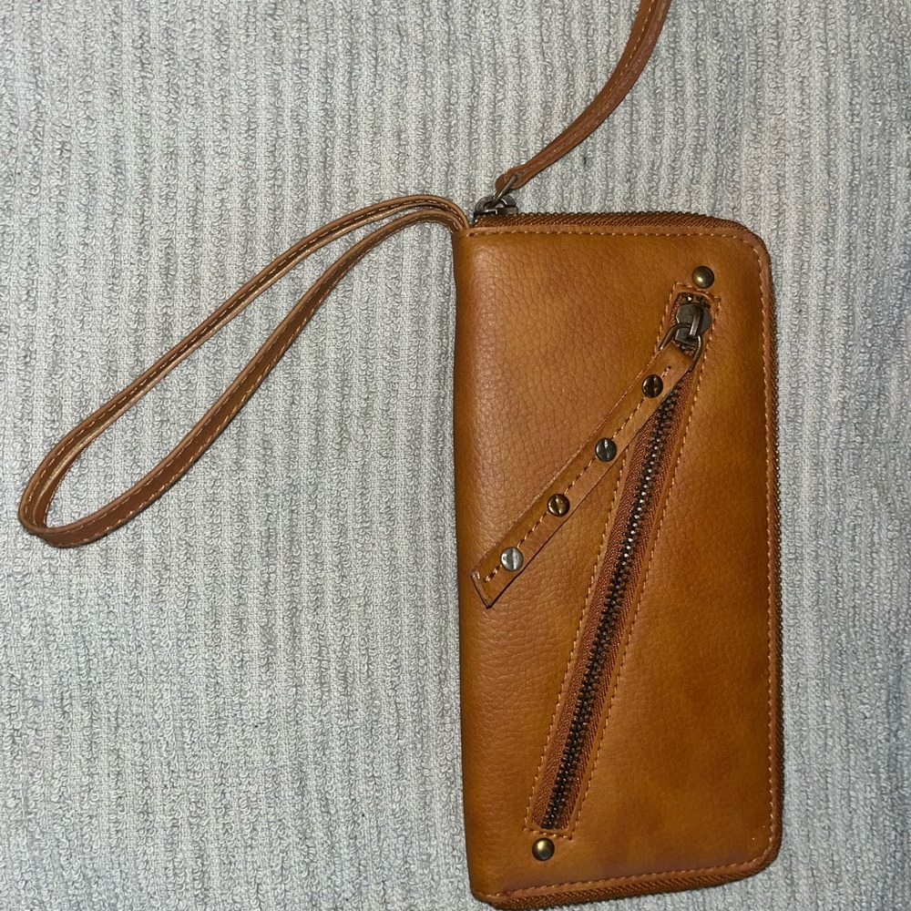 Free People Tan Leather Wristlet Clutch